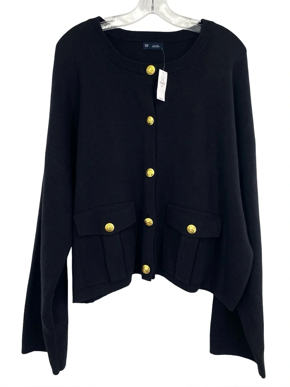 Gap Women’s Wool Blend Knit Black Cardigan Sweater Gold Button Up Size XXL New